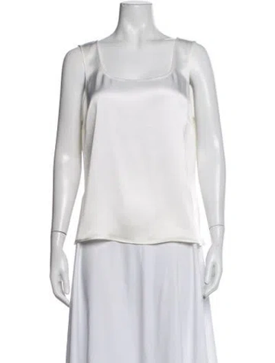 Pre-owned St. John Caviar Square Neckline Sleeveless Top In White
