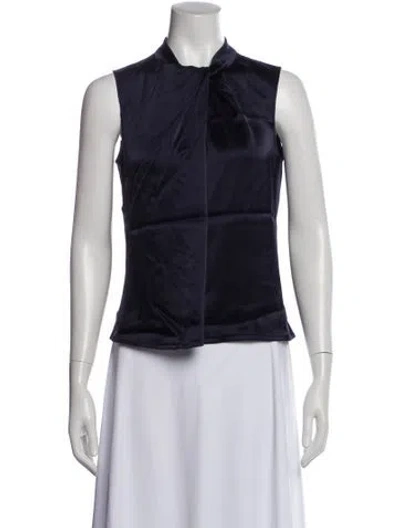 Pre-owned St. John Caviar Tie Neck Sleeveless Blouse In Blue