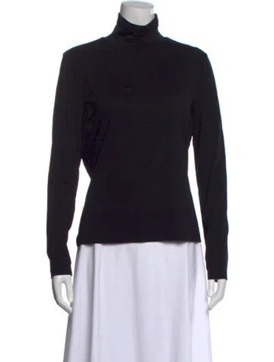 Pre-owned St. John Caviar Turtleneck Long Sleeve Top In Black