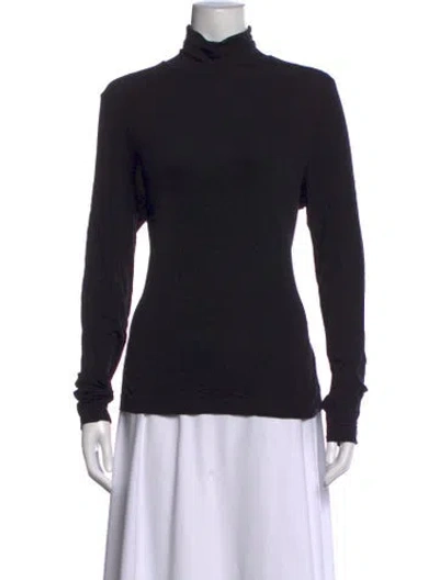 Pre-owned St. John Caviar Turtleneck Long Sleeve Top In Black