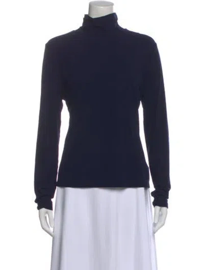 Pre-owned St. John Caviar Turtleneck Long Sleeve Top In Blue