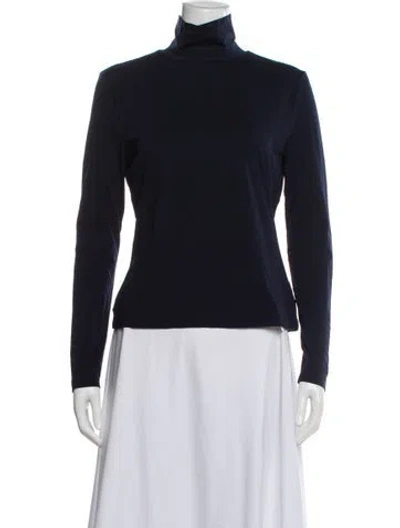 Pre-owned St. John Caviar Turtleneck Long Sleeve Top In Blue