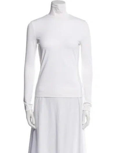 Pre-owned St. John Caviar Turtleneck Long Sleeve Top In White