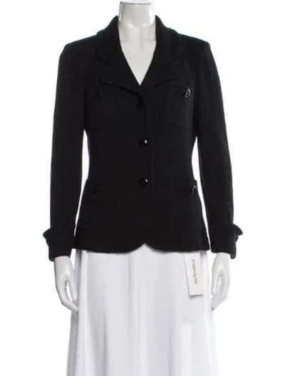 Pre-owned St. John Caviar Tweed Pattern Blazer In Black