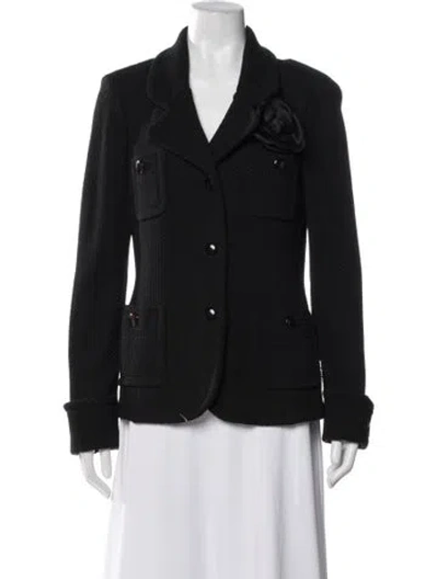 Pre-owned St. John Caviar Tweed Pattern Blazer In Black