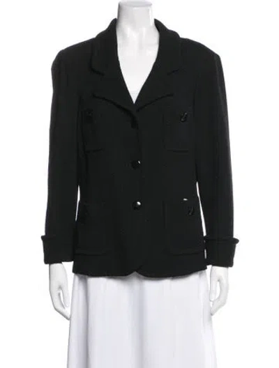 Pre-owned St. John Caviar Tweed Pattern Blazer In Black