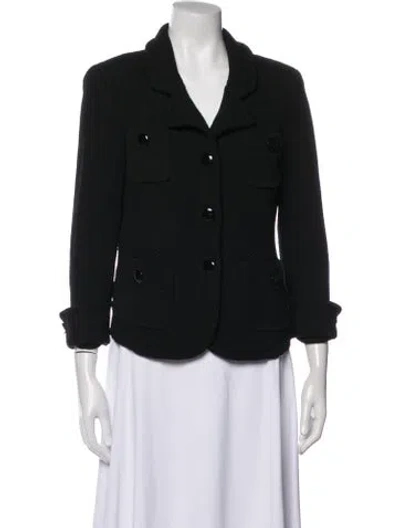 Pre-owned St. John Caviar Tweed Pattern Blazer In Black