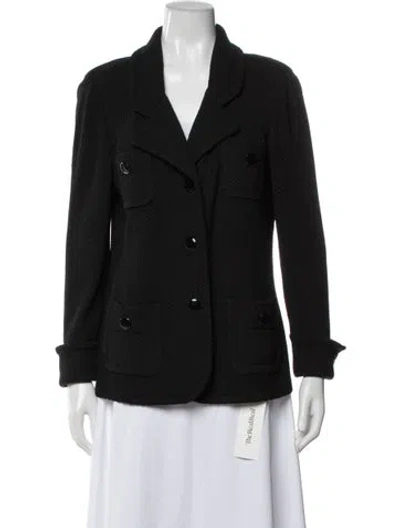 Pre-owned St. John Caviar Tweed Pattern Blazer In Black
