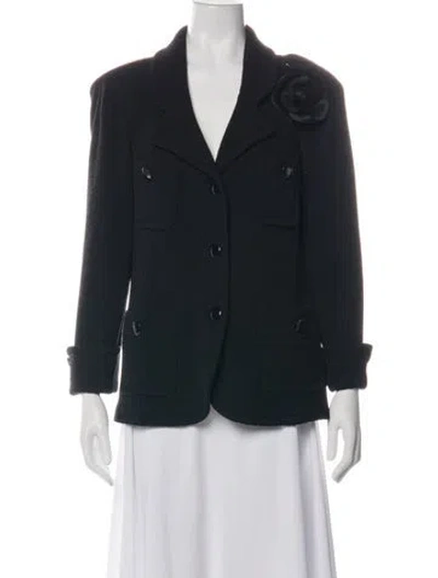 Pre-owned St. John Caviar Tweed Pattern Blazer In Black