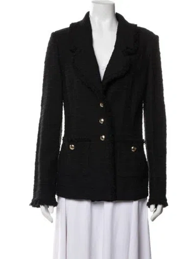 Pre-owned St. John Caviar Tweed Pattern Blazer In Black