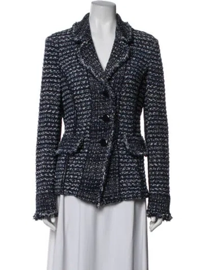 Pre-owned St. John Caviar Tweed Pattern Blazer In Blue