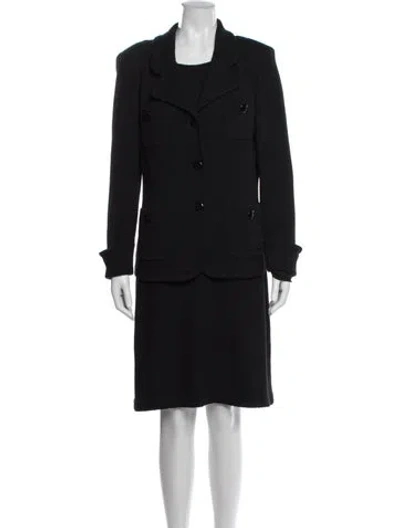 Pre-owned St. John Caviar Tweed Pattern Dress Set In Black