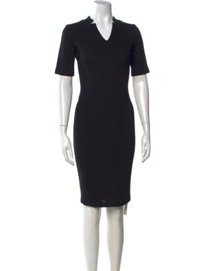 Pre-owned St. John Caviar V-neck Knee-length Dress In Black