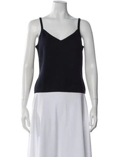 Pre-owned St. John Caviar V-neck Sleeveless Top In Black