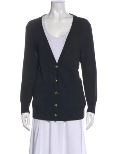 Pre-owned St. John Caviar V-neck Sweater In Black