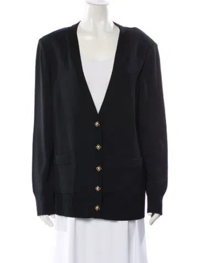 Pre-owned St. John Caviar V-neck Sweater In Black