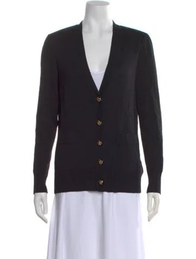 Pre-owned St. John Caviar V-neck Sweater In Black