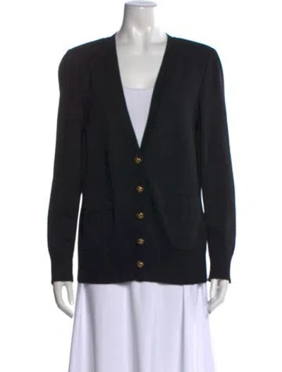Pre-owned St. John Caviar V-neck Sweater In Black