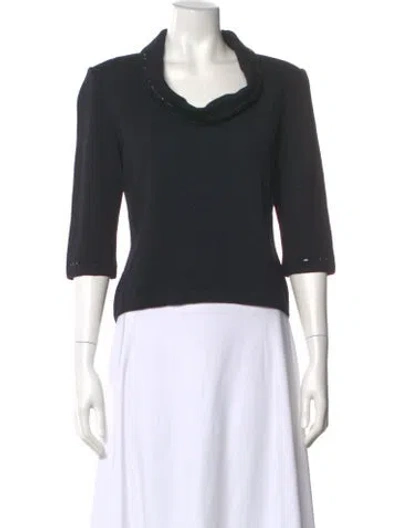 Pre-owned St. John Caviar Wool Cowl Neck Top In Black