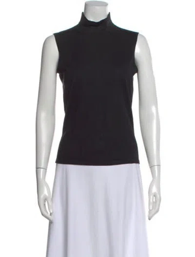 Pre-owned St. John Caviar Wool Mock Neck Top In Black