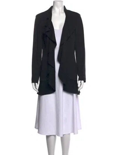 Pre-owned St. John Caviar Wool Open Front Sweater In Black