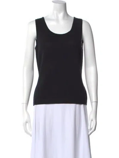 Pre-owned St. John Caviar Wool Scoop Neck Top In Black