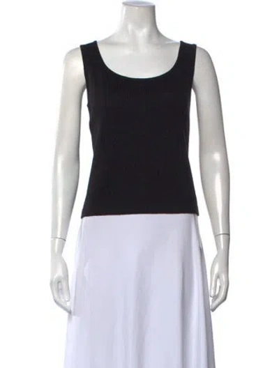 Pre-owned St. John Caviar Wool Scoop Neck Top In Black