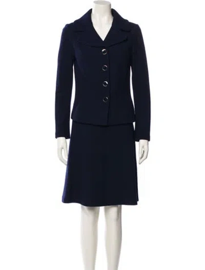 Pre-owned St. John Caviar Wool Skirt Suit In Blue