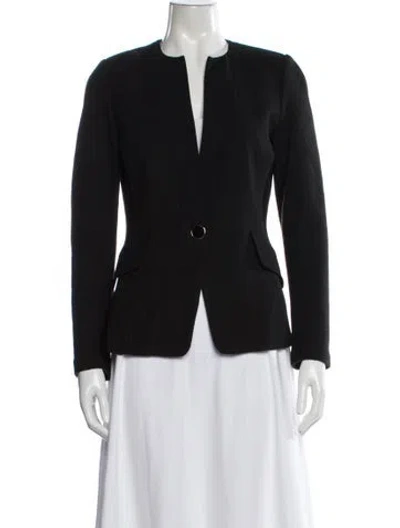 Pre-owned St. John Caviar Wool Tweed Pattern Blazer In Black