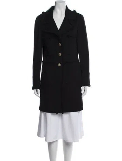 Pre-owned St. John Caviar Wool Tweed Pattern Blazer In Black