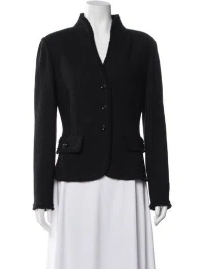 Pre-owned St. John Caviar Wool Tweed Pattern Blazer In Black