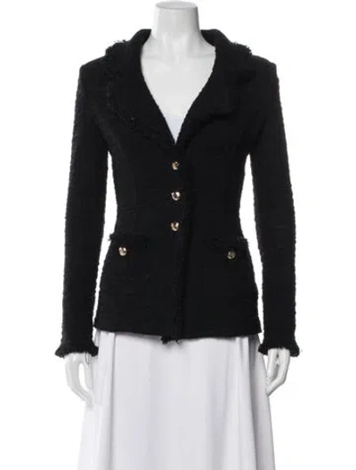 Pre-owned St. John Caviar Wool Tweed Pattern Blazer In Black