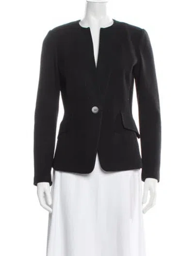 Pre-owned St. John Caviar Wool Tweed Pattern Blazer In Black