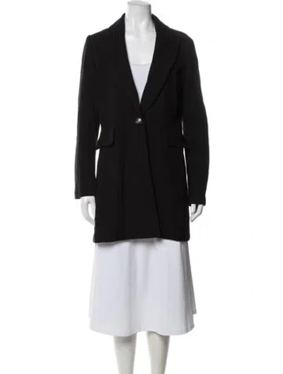 Pre-owned St. John Caviar Wool Tweed Pattern Blazer In Black