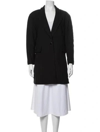 Pre-owned St. John Caviar Wool Tweed Pattern Blazer In Black