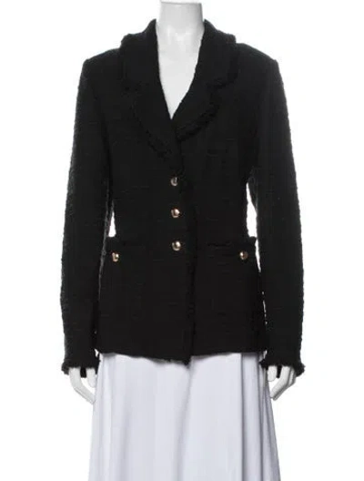 Pre-owned St. John Caviar Wool Tweed Pattern Blazer In Black