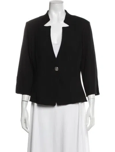 Pre-owned St. John Caviar Wool Tweed Pattern Blazer In Black