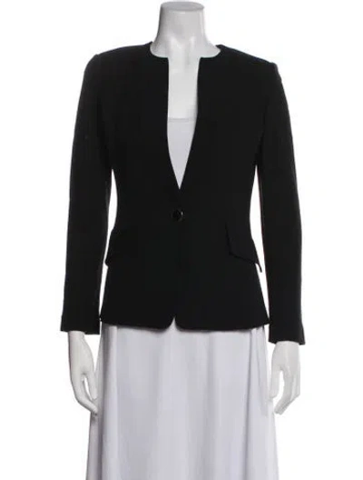Pre-owned St. John Caviar Wool Tweed Pattern Blazer In Black
