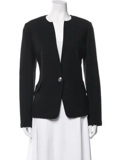 Pre-owned St. John Caviar Wool Tweed Pattern Blazer In Black