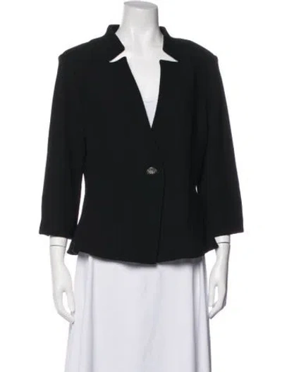 Pre-owned St. John Caviar Wool Tweed Pattern Blazer In Black