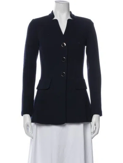 Pre-owned St. John Caviar Wool Tweed Pattern Blazer In Blue
