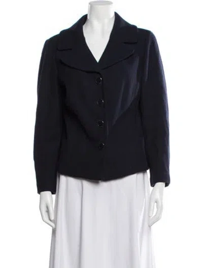 Pre-owned St. John Caviar Wool Tweed Pattern Blazer In Blue