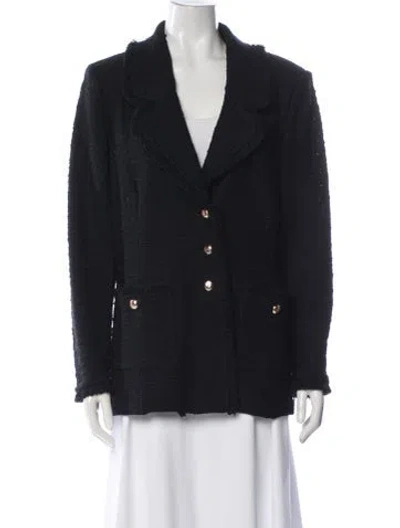 Pre-owned St. John Caviar Wool Tweed Pattern Blazer W/ Tags In Blue