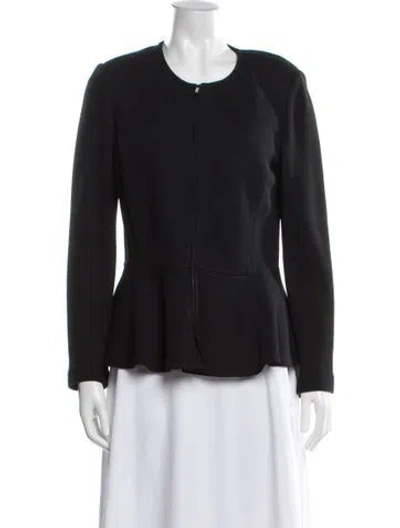 Pre-owned St. John Caviar Wool Tweed Pattern Jacket In Black