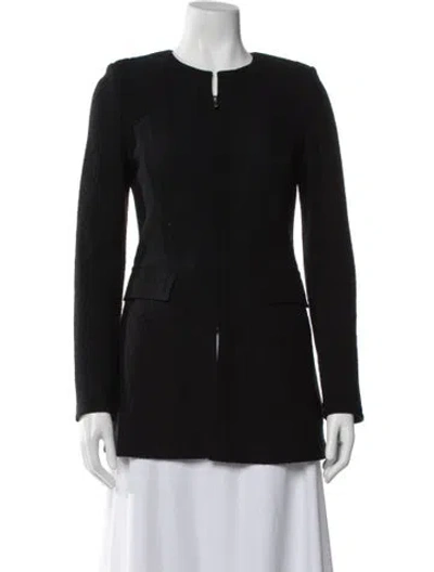 Pre-owned St. John Caviar Wool Tweed Pattern Jacket In Black