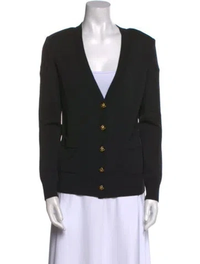 Pre-owned St. John Caviar Wool V-neck Sweater In Black