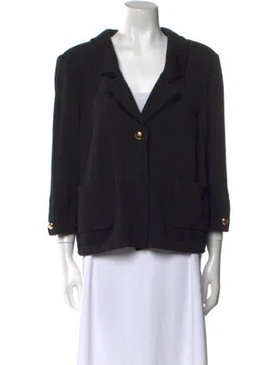 Pre-owned St. John Caviar Wool V-neck Sweater In Black