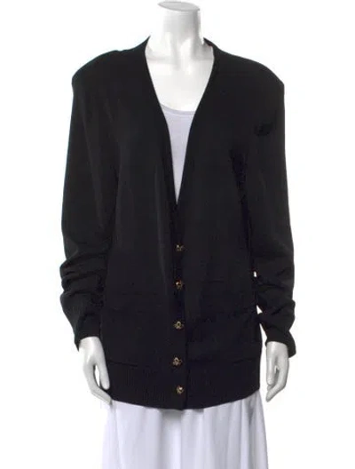 Pre-owned St. John Caviar Wool V-neck Sweater In Black