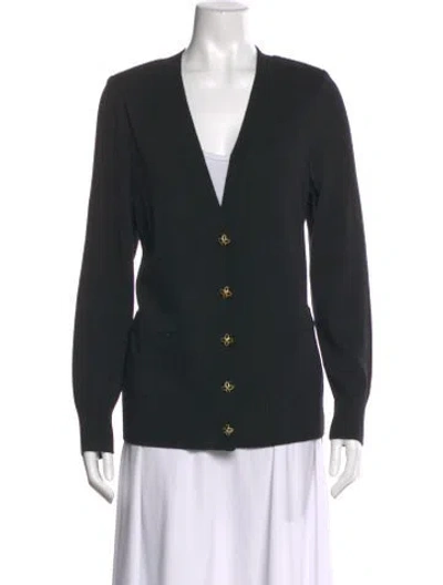 Pre-owned St. John Caviar Wool V-neck Sweater In Black