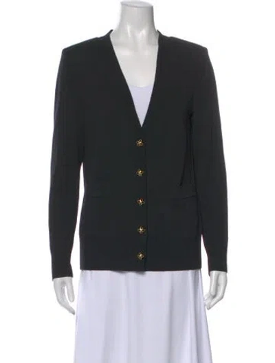 Pre-owned St. John Caviar Wool V-neck Sweater In Black